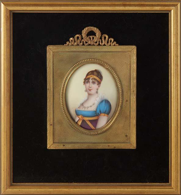 Miniature Oval Painted Porcelain Plaque, "Portrait of a Young Lady," 19th c., oil on porcelain, (1 of 3)