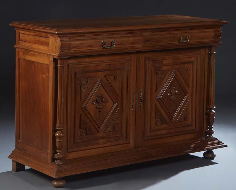 French Provincial Henri II Style Carved Walnut Sideboard, c. 1880, the ogee edge stepped top over (1 of 1)