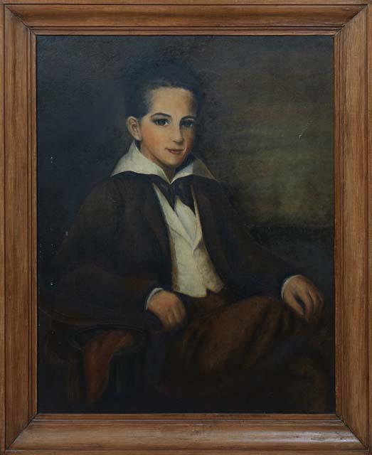 Louisiana School, "Portrait of a Seated Boy," 19th c., oil on canvas, unsigned, presented in a wood (1 of 8)