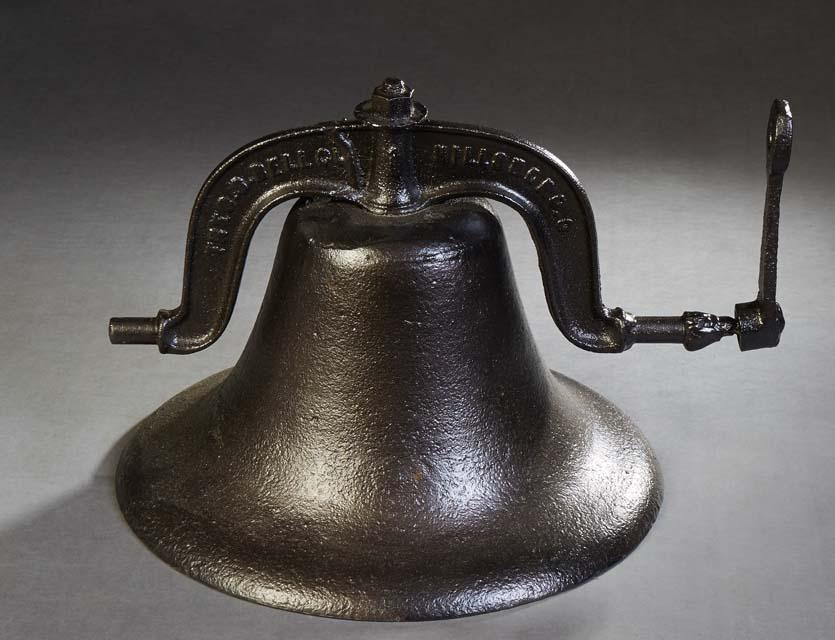 Cast Iron Plantation Bell, c. 1890, by C.S. Bell Co., Hillsboro, Oh., with cradle, H.- 14 1/2 in., (1 of 1)