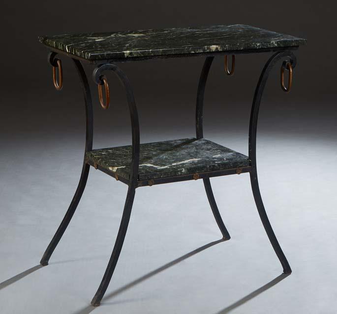 Unusual French Wrought Iron Marble Top Desserte, 20th c., with a highly figured verde antico marble (1 of 1)