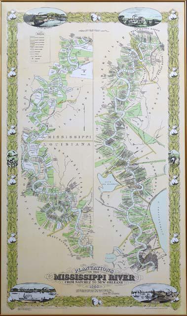 After Adrien Persac (1823-1873, Louisiana/France), "Plantations on the Mississippi River from: After Adrien Persac (1823-1873, Louisiana/France), "Plantations on the Mississippi River from Natchez to New Orleans, 1858," 20th c., lower right with a printed label, "Pikes Peak Lithographers, Color