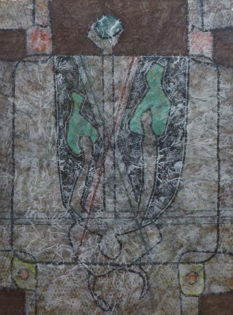 Edward Whiteman (1938-, New Orleans), "Abstract," 1974, mixed media on reconstituted paper, (1 of 2)