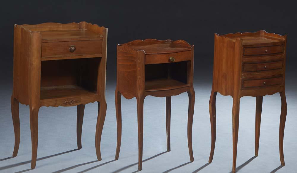 Group of Three Louis XV Style Carved Cherry Nightstands, 20th c., with 3/4 galleried tops, one with (1 of 1)
