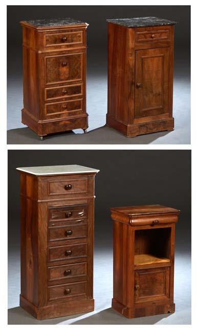 Group of Four French Louis Philippe Carved Walnut Nightstands, 19th c., one with an inset figured (1 of 3)