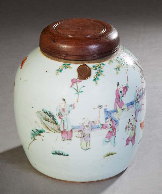 Chinese Porcelain Baluster Ginger Jar, 19th c., with figural, landscape and bat decoration, with a (1 of 4)