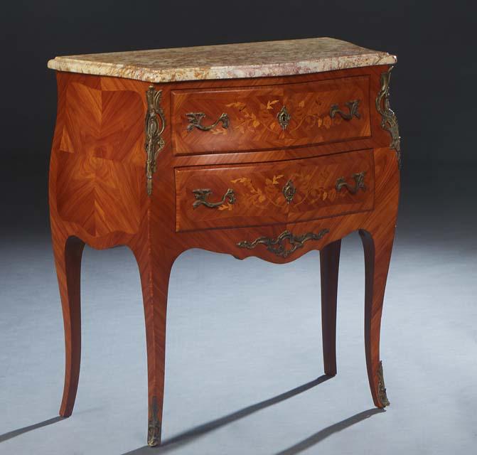 French Louis XV Style Ormolu Mounted Marble Top Bombe Commode, 20th c., the stepped bowed highly (1 of 13)