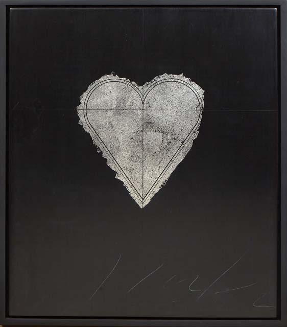 George Bauer Dunbar (1927-, Louisiana), "Heart," c.1990, palladium leaf over black clay on panel, (1 of 4)
