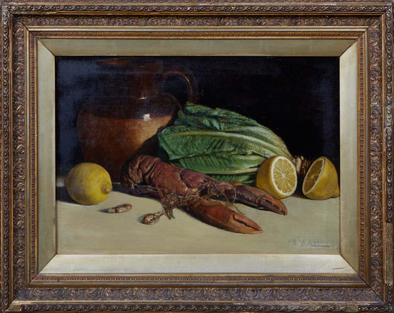 H. J. H. Marin (American), "Still Life with Lobster," 1896, oil on canvas, signed indistinctly and (1 of 4)