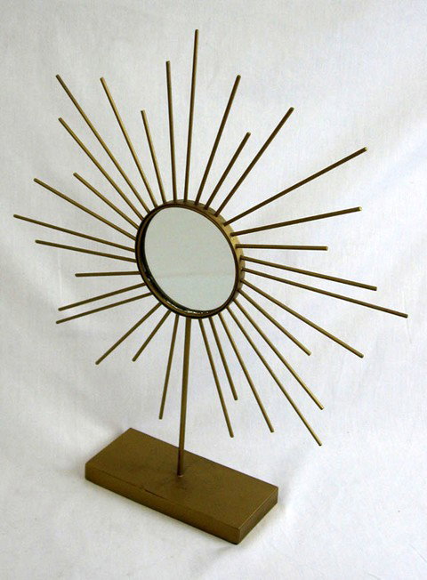 Circle of Harry Bartoia (American, b. Italy, 1915-: Circle of Harry Bartoia (American, b. Italy, 1915-1978) "Harvest Gold", rare and unusual lacquered wrought-metal dressing table mirror of sunburst form in the Retro style, ca. 1950-1955, H.- 20-1/4", 
