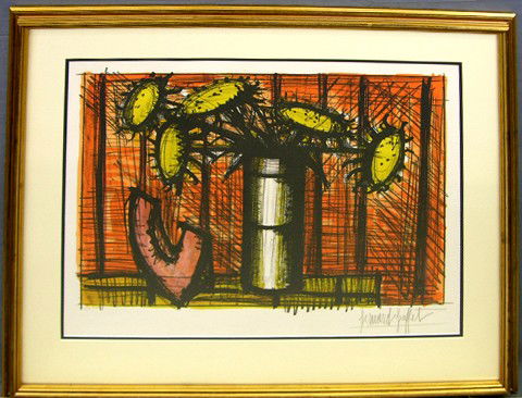 Bernard Buffet (1928-1999), "Les Soleils," 20th c.: Bernard Buffet (1928-1999), "Les Soleils," 20th c., artist's proof, pencil marked "E. A." l.l. margin, pencil signed l.r., margin, framed, H.- 21 1/2 in., W.- 26 3/4 in.