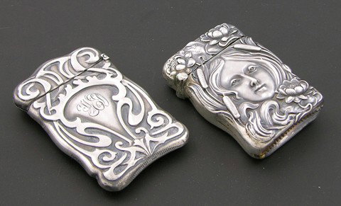 Two American Sterling Match Safes, c. 1900, one : Two American Sterling Match Safes, c. 1900, one with repousse female face decoration.