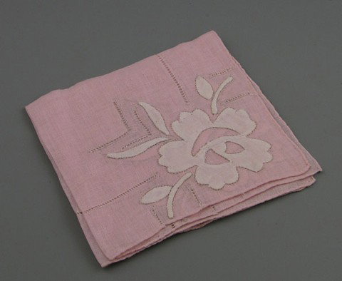 Newcomb School Embroidered Linen Handkerchief, ear: Newcomb School Embroidered Linen Handkerchief, early 20th c., from the estate of Margaret Miriam Kirk, H.- 10 in., W.- 10 in.