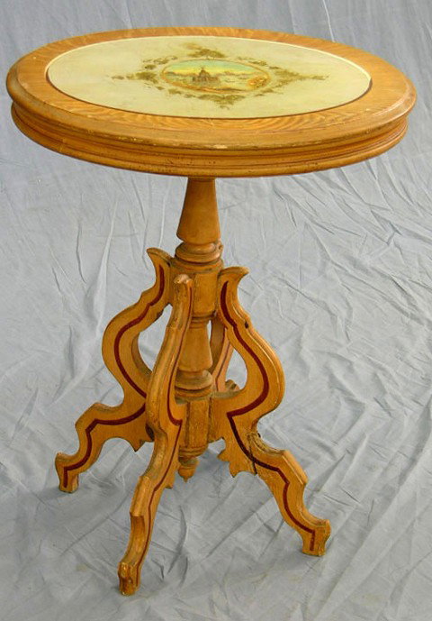 Paint Decorated Oval Lamp Table, c. 1890, the faux