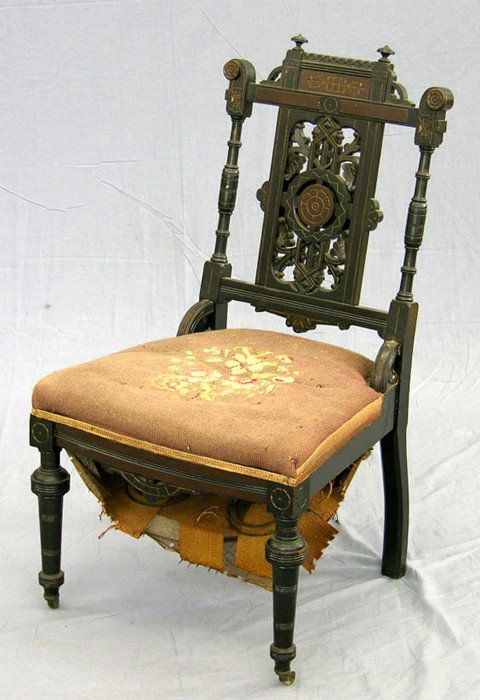 Aesthetic Ebonized Side Chair, c. 1880, the gilt i
