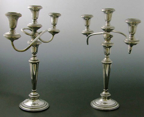 Pair of Weighted Sterling Georgian Style Three Lig