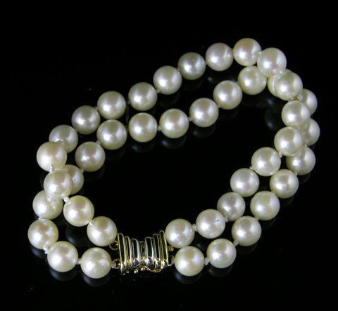 Two Strand 7mm Cultured Pearl Bracelet, with a 14K