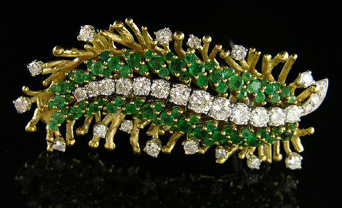 Unusual 18K White Gold Leaf Form Brooch, with a ce