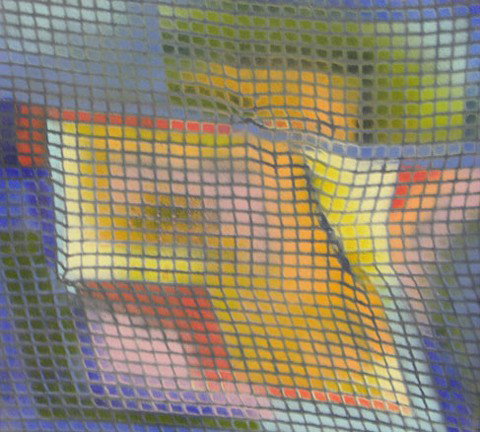Continental School, "Abstract Grid," oil on canvas: Continental School, "Abstract Grid," oil on canvas, verso marked "Bondzeit," ("Bonding Time,") framed, H.- 11 in., W.- 11 in.