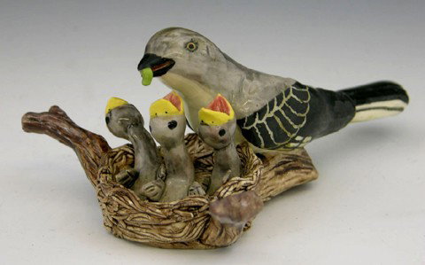 Singing River Pottery Birds' Nest, 20th c., depic