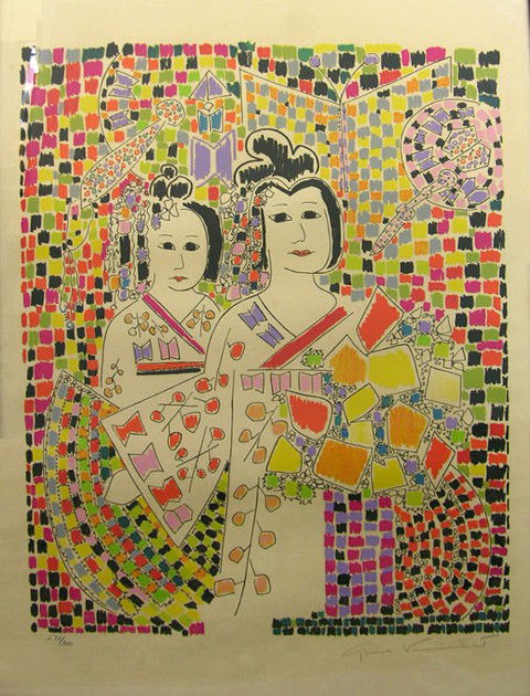 Gloria Vanderbilt, "Two Oriental Women," lithogra: Gloria Vanderbilt, "Two Oriental Women," lithograph in colors, 273/300, pencil numbered l.l. margin, pencil signed l.r. margin, framed, H.- 34 in., W.- 24 in.
