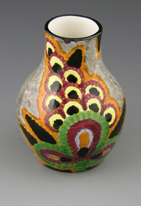 Vintage Bauhaus Majolica Vase, 20th c., by Eva Zeis: Vintage Bauhaus Majolica Vase, 20th c., by Eva Zeisel , Schramberg Pottery, H.- 6 in., Dia.- 4 1/2 in.