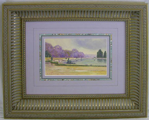 Gustave De Launay (1864-1929), "Versailles," 20th : Gustave De Launay (1864-1929), "Versailles," 20th c., watercolor, signed l.l., titled l.r., framed, H.- 6 1/8 in., W.- 9 3/4 in.