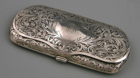 Sterling Eyeglass Case, c. 1900, by "LH," made for: Sterling Eyeglass Case, c. 1900, by "LH," made for Tiffany & Co., with exterior with relief leaf decoration, the interior engraved "William G. Walden, Amsterdam, N. Y.," the lid engraved "WGW," H.- 3/