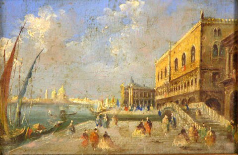 Continental School, "View of Venice," 19th c., oil: Continental School, "View of Venice," 19th c., oil on board, framed, H.- 3 5/8 in., W.- 5 1/8 in.