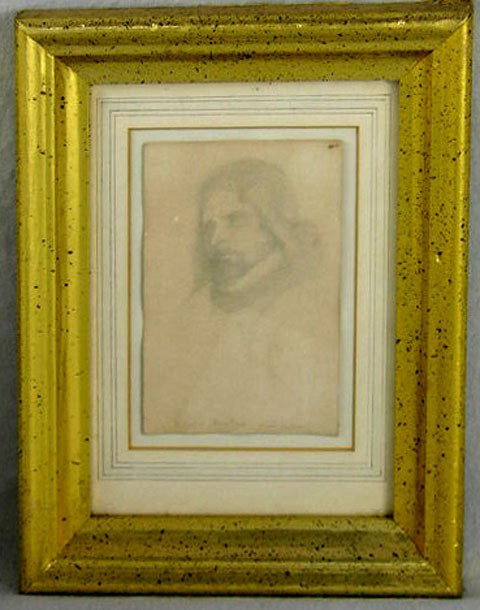 After Albrecht Durer, "Portrait of a Man," 19th c.: After Albrecht Durer, "Portrait of a Man," 19th c., graphite on paper, signed indistinctly l.r., framed, H.- 4 1/2 in., W.- 3 in.