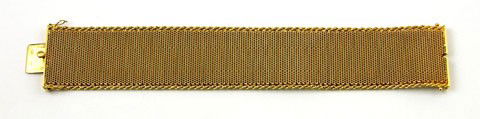18 K Rose Gold Wide Mesh Bracelet, c. 1955, H.- 1: 18 K Rose Gold Wide Mesh Bracelet, c. 1955, H.- 1 1/4 in., W.- 7 1/4 in., Wt.- 3.13 troy oz.