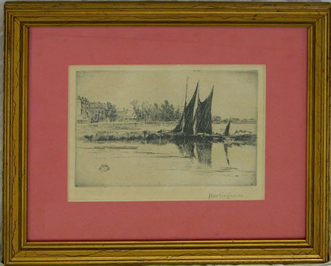 James McNeil Whistler (1834-1903), "Hurlingham," 1: James McNeil Whistler (1834-1903), "Hurlingham," 1879, etching, pencil titled l.r. margin, framed, H.- 5 3/8 in., W.- 7 7/8 in.