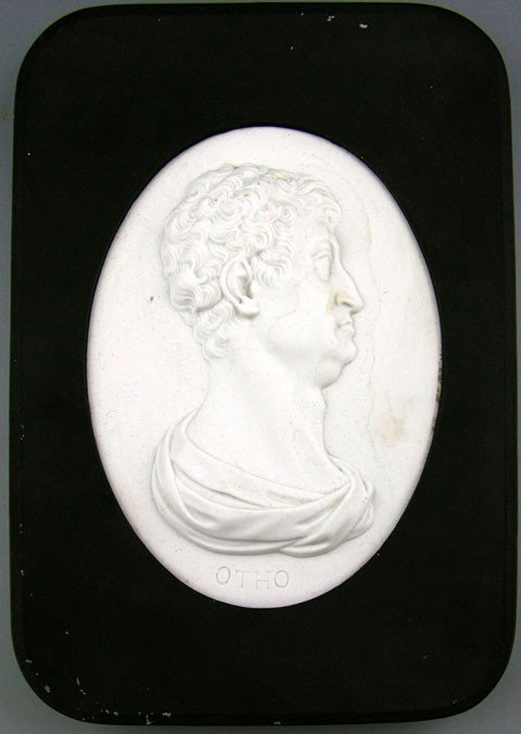 Relief Carved Oval Marble Plaque, 19th c., of Otho: Relief Carved Oval Marble Plaque, 19th c., of Otho, framed. Note: Otho Caesar Augustus was emperor of Rome for three months from January 15th to April 16th, 69 A. D., H.- 8 1/4 in., W.- 6 1/4 in.