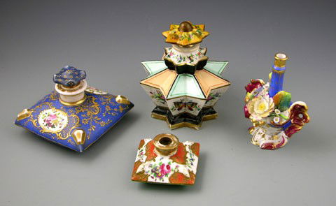 Group of Four Old Paris Porcelain Perfume Bottles,: Group of Four Old Paris Porcelain Perfume Bottles, early 19th c., each as found.