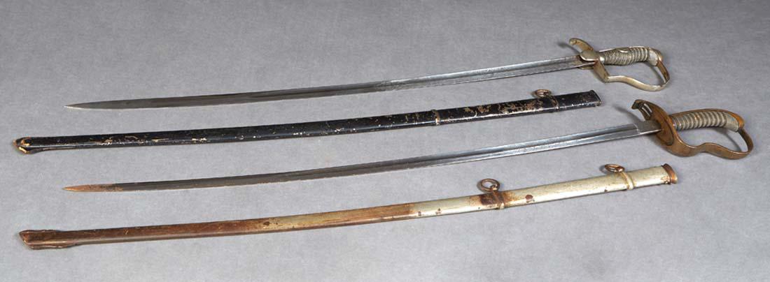 Two German Army Swords, late 19th c., one with a brass wire wrapped shagreen handle, marked "C K & (1 of 2)
