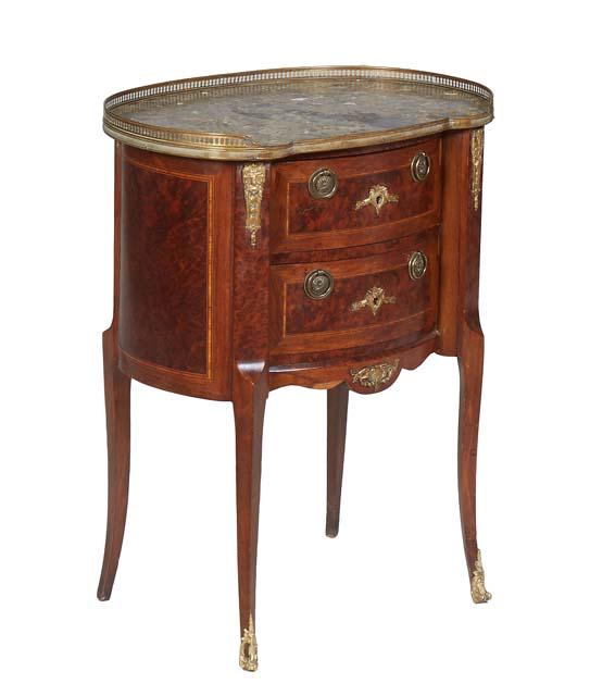 French Louis XVI Style Ormolu Mounted Carved Walnut Marble Top Commode, 20th c., with a brass (1 of 1)