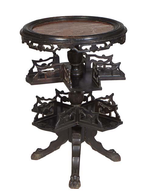 Unusual French Ebonized Marble Top Table, c. 1880, the inset highly figured circular rouge marble (1 of 1)