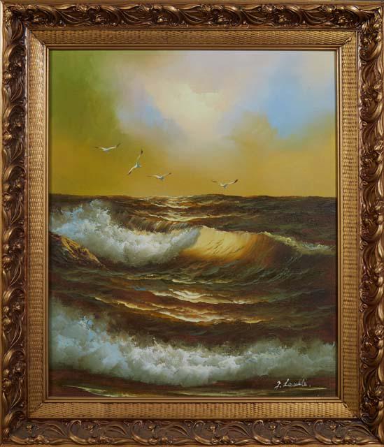 J Lapalle, "Ocean Scape with Seagulls," 20th/21st c., oil on canvas, signed lower right, presented (1 of 4)