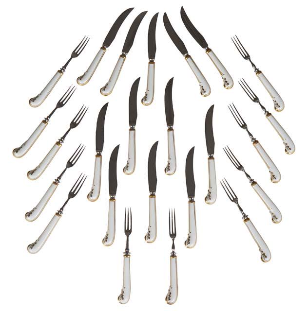 Two Cased Sets of Crown Staffordshire Porcelain Handle Dessert Cutlery, each set fitted for six cake (1 of 5)