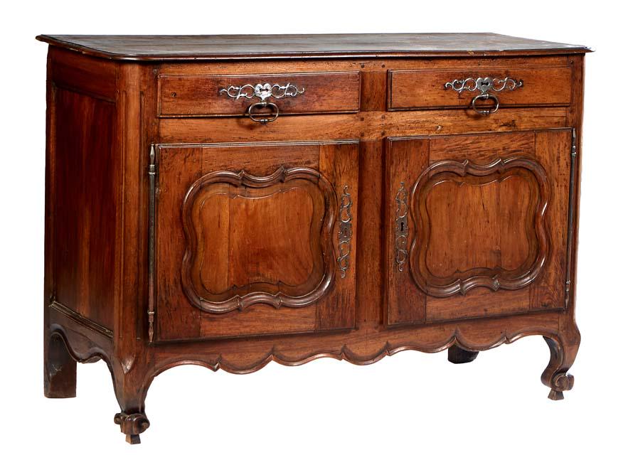 French Provincial Louis XV Style Carved Walnut Sideboard, 19th c., the rounded edge and corner top (1 of 1)