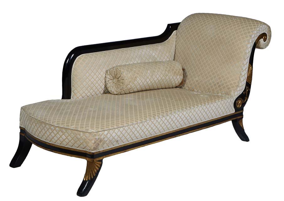 Classical Style Empire Black Lacquer Recamier, 20th c., with gilt decoration and a white velvet (1 of 1)