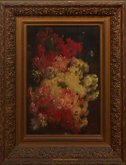 Casanovas, "Still Life of Flowers," early 20th c., oil on canvas, signed lower right, dedicated in (1 of 4)