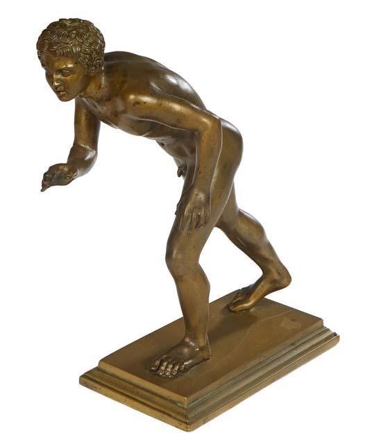 Italian Gilt Bronze Statue of a Nude Classical Runner, after Fonderia Sommer, Napoli, on an integral: Italian Gilt Bronze Statue of a Nude Classical Runner, after Fonderia Sommer, Napoli, on an integral stepped gilt bronze base, H.- 10 3/4 in., W.- 10 in., D.- 3 7/8 in.