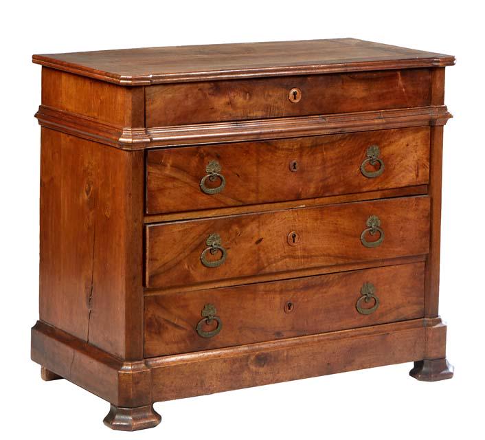 French Provincial Louis Philippe Carved Walnut Commode, 19th c., the reeded edge canted corner top (1 of 1)