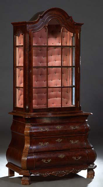 Dutch Style Carved Walnut Vitrine, 20th c., the arched stepped crown over an arched mullioned glazed (1 of 1)