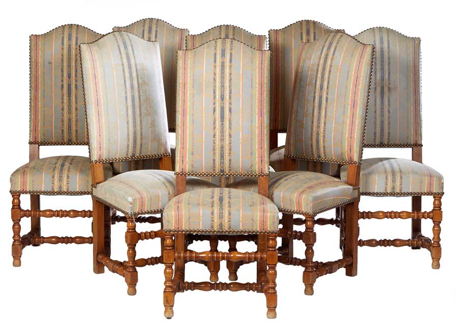 Set of Eight French Louis XIII Style Carved Beech Dining Chairs, 20th c., the arched tall canted (1 of 1)