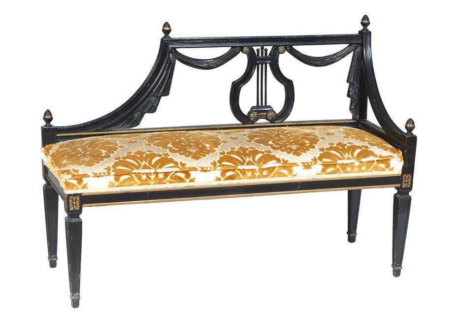 French Ebonized and Parcel Gilt Recamier Bench, 20th c., in the Directoire taste, the backrest with (1 of 1)