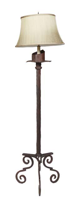 Wrought Iron Candlestick Floor Lamp, 20th c., with an iron bobeche over a twisted iron support, to (1 of 2)
