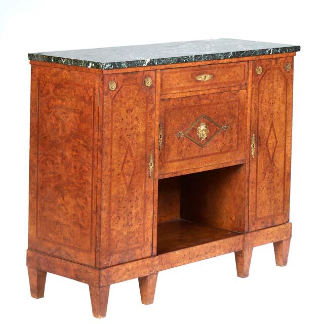 French Ormolu Mounted Louis XVI Style Burled Walnut Marble Top Sideboard, 19th c., the verde antico (1 of 6)