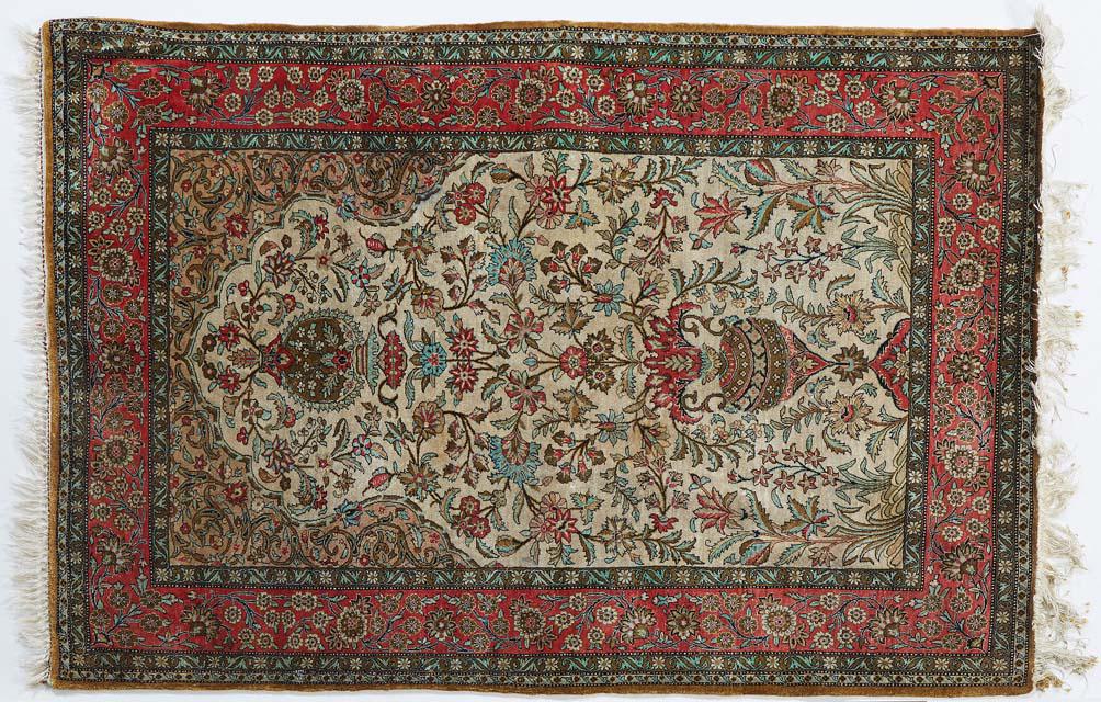 Oriental Gold Thread Silk Carpet, 20th c., 3' 6 x 5' 3. (1 of 1)